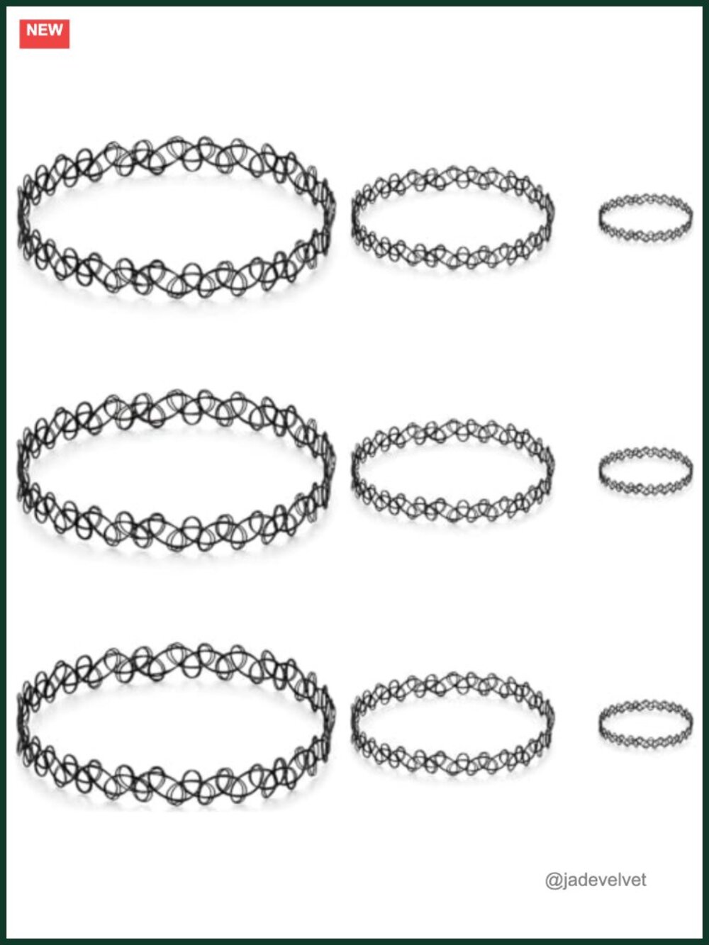 9 Pc Elastic Tattoo Choker Necklace Bracelet Ring Set Gothic Y2K 90s Grunge